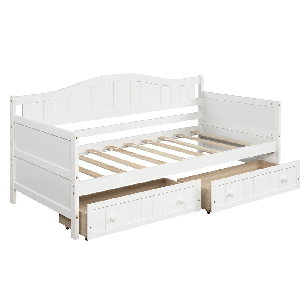 Twin Daybed Sofa Bed with 2 Drawers - White