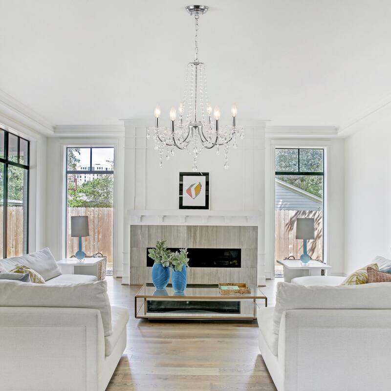 6-Light Classic Candlestick Hanging Crystal Linear Chandelier Lighting Fixture for Dining Room Kitchen Island