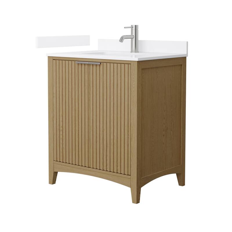 Wyndham Collection WCF9191-30S-QTZ-UNSMXX Palmilla 30" Free Standing - Natural Oak / White Quartz Top / Brushed Nickel