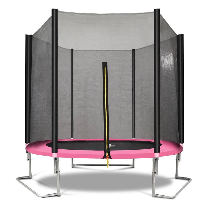 8FT Outdoor Trampoline with Safety Enclosure Net Galvanized Steel Frame - Black/Pink