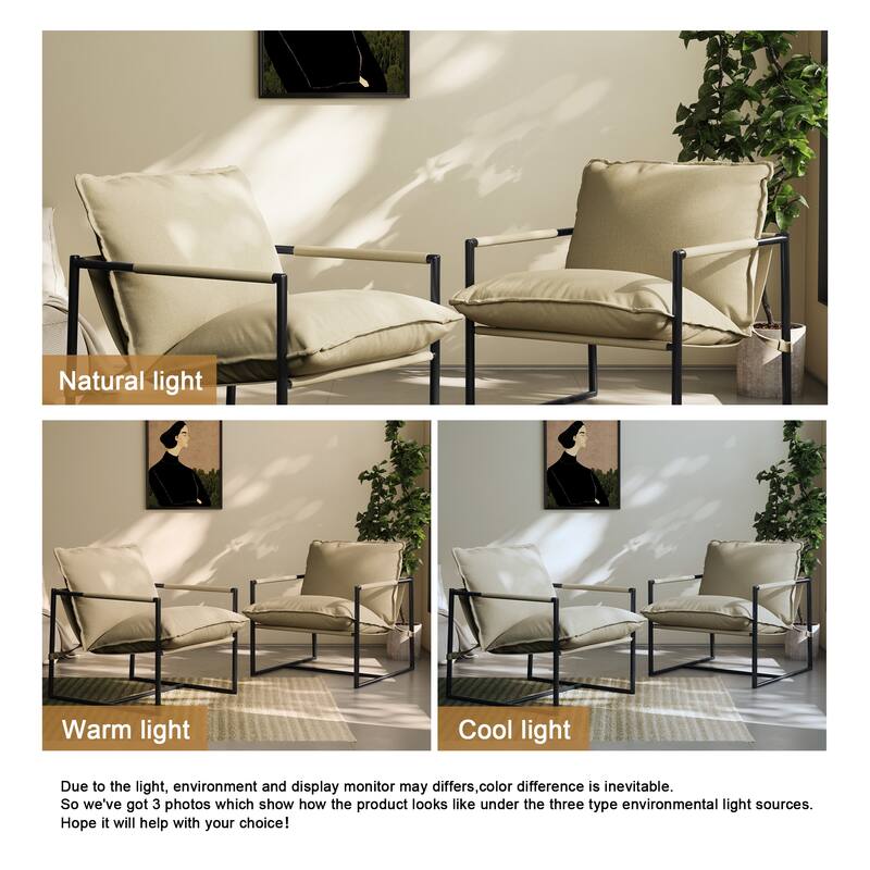 Modern Metal Frame Upholstered Sling Accent Armchair Set of 2