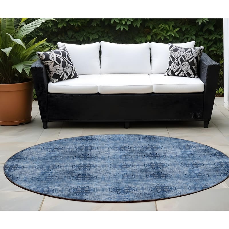 Alvafi Garden-Inspired Weather Resistant Classic Meets Modern Outdoor Rug - 8' X 8' - Blue