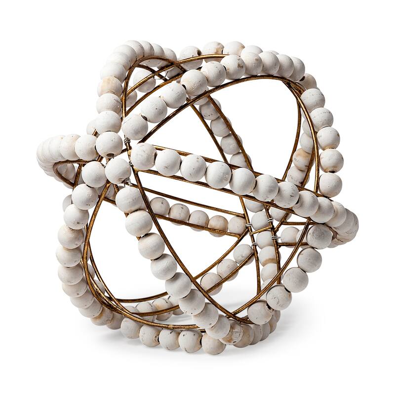 Espanlade I Small 9L x 9W White Wooden Beaded Orb - 11.2L x 11.2W x 11.6H - White