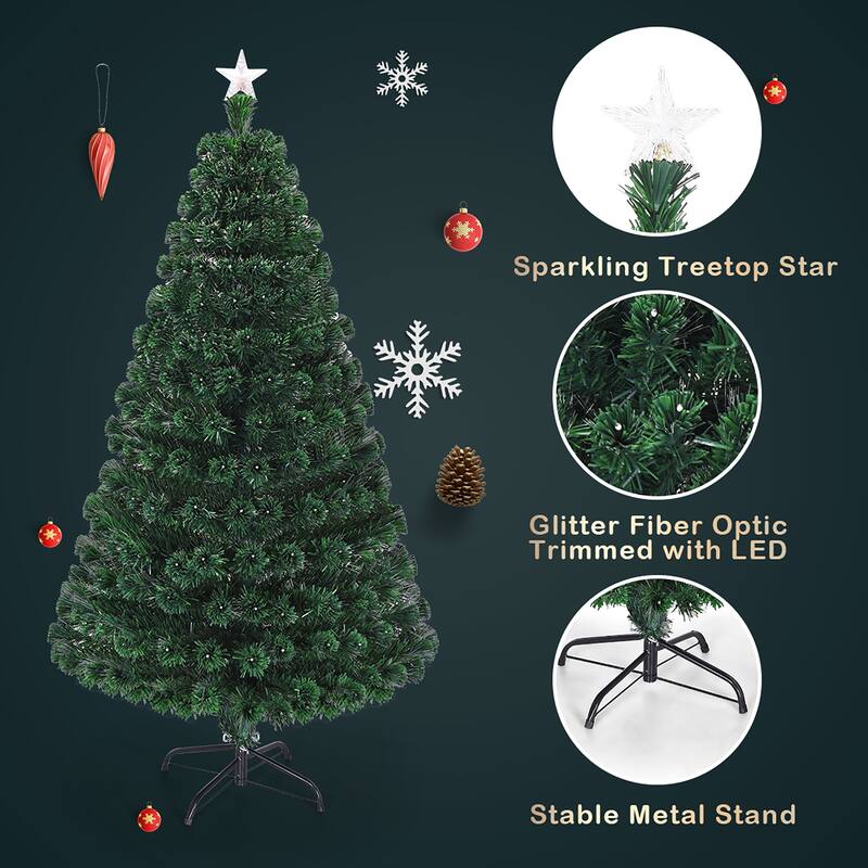 Costway 6' Pre-Lit Fiber Optic Artificial Christmas Tree w/Multicolor - 6 FT
