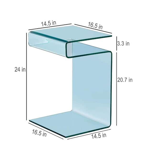 Clear Glass S-Shaped Nightstand - All Tempered Glass Side Table For Living Room Or Bedroom, 16.5x14.5x24 Inches