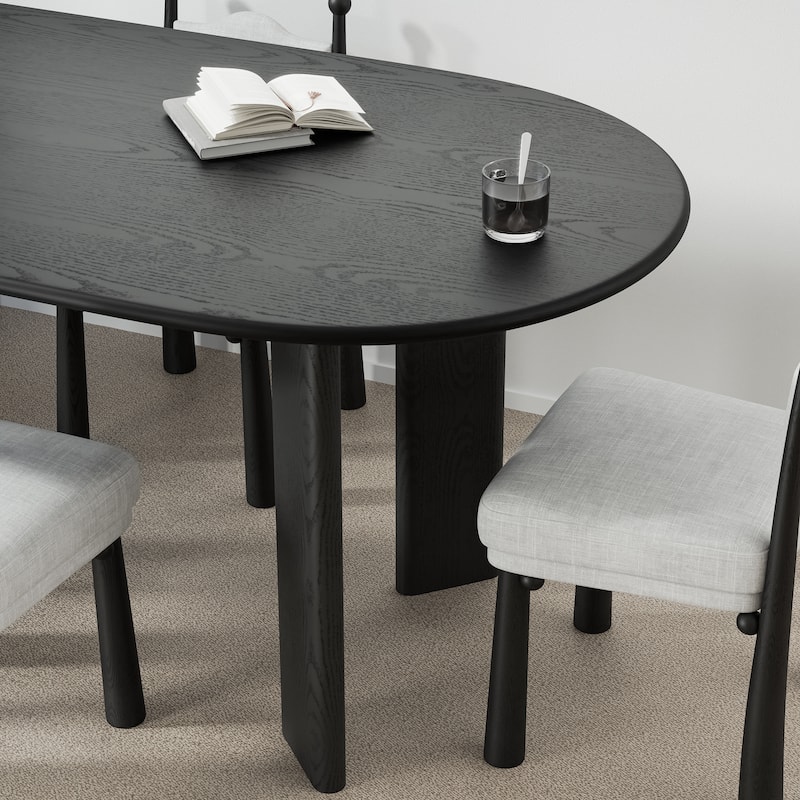 Solid Wood Farmhouse Dining Table Oval Wood Top for Modern Dining Rooms & Family Gatherings