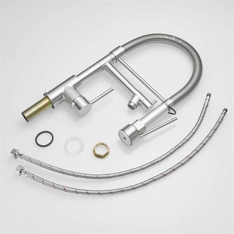 Commercial Pull-Down Kitchen Faucet w/ Spring Sprayer - Brushed Nickel