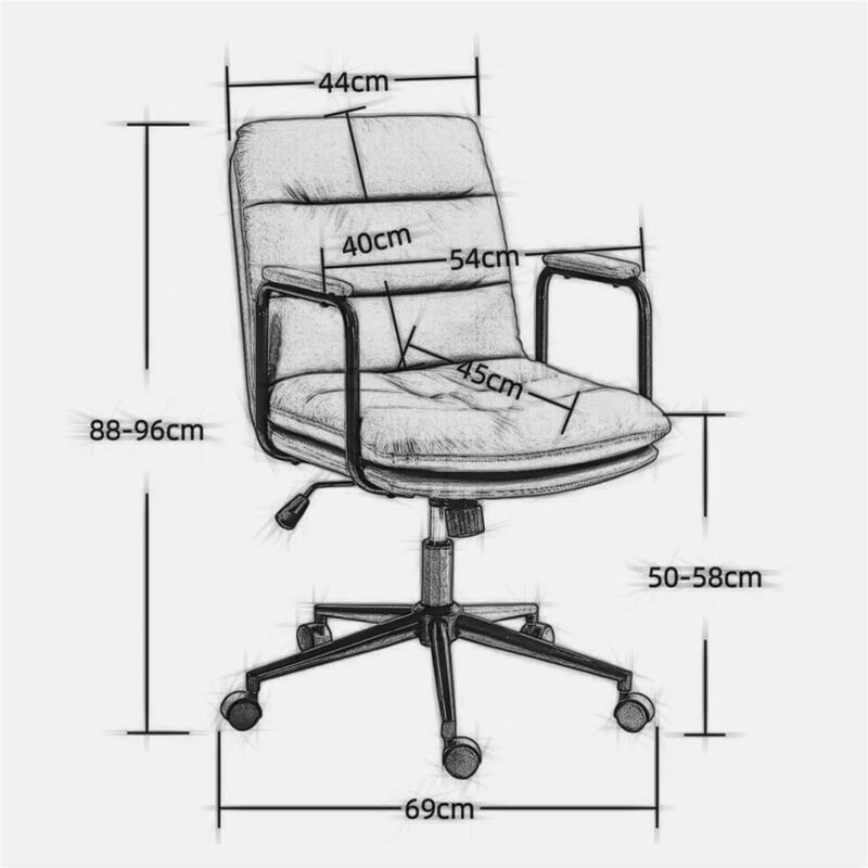 PU Leather Home Office Desk Task Swivel Chair with Wheels, Padded Arms