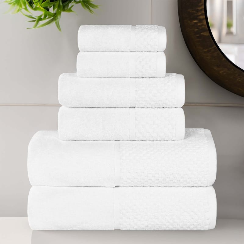 Superior Lodie Cotton Jacquard Solid and Two-Toned 6 Piece Towel Set - White/White