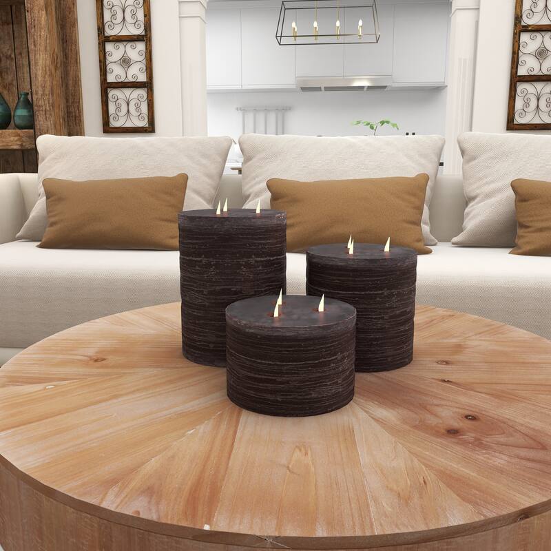 Modern Wax and Led Black Flicker Candles (Set of 3) - S/3 4", 6", 8"H - S/3 4", 6", 8"H