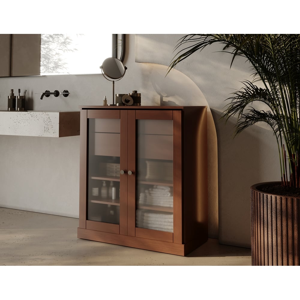 Palace Imports 100% Solid Wood 32" Bathroom Cabinet with Frosted Glass Doors, 2-Drawers and Adjustable Shelves