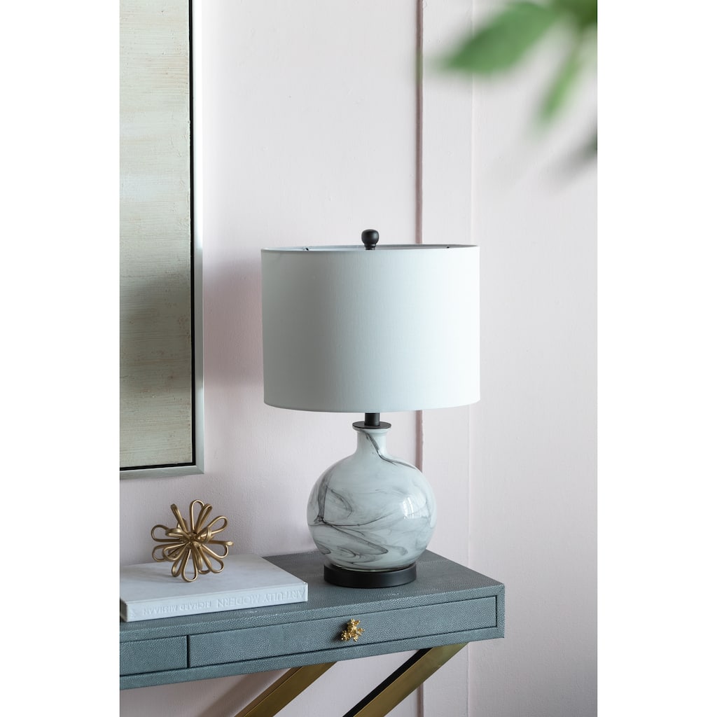 14x14x23" White And Grey Glass Table Lamp