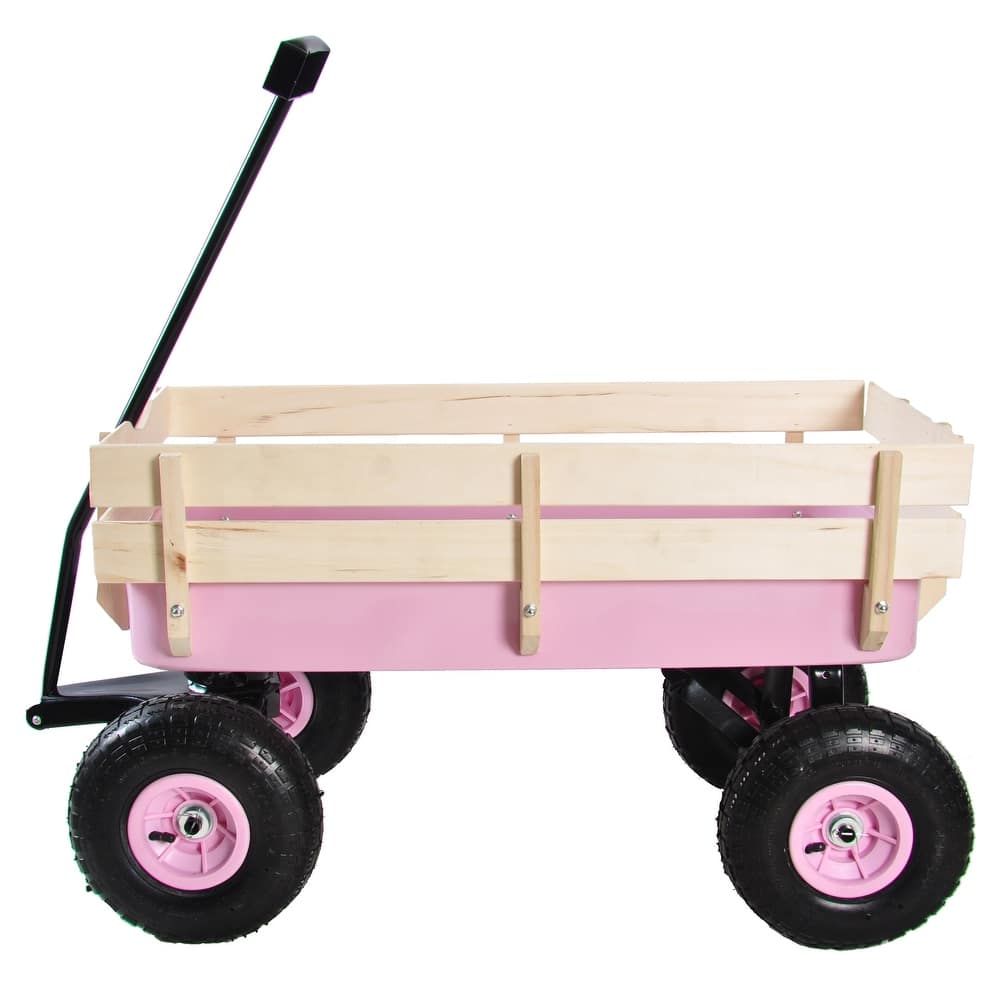 Outdoor Garden Cart, All Terrain Cargo Wagon Wood Railing Children - 39.37" x 19.3" x 20.28" (L x W x H)