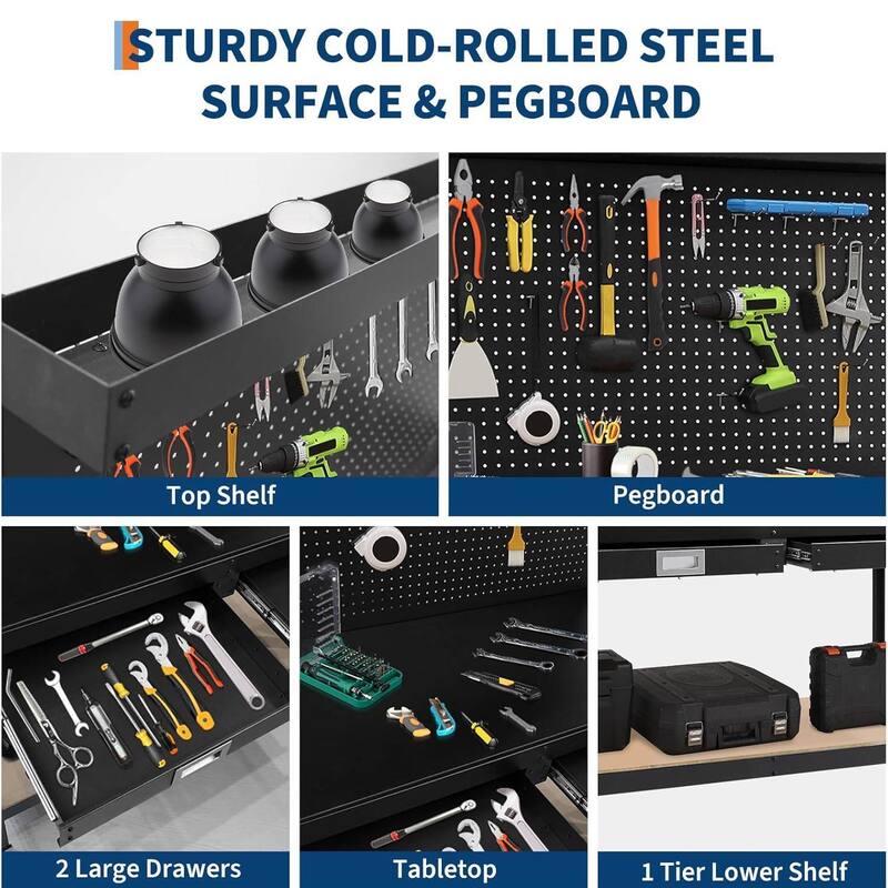 48" Workbench, Metal Steel Tool Storage Work Table for Workshop, Home, Office - N/A