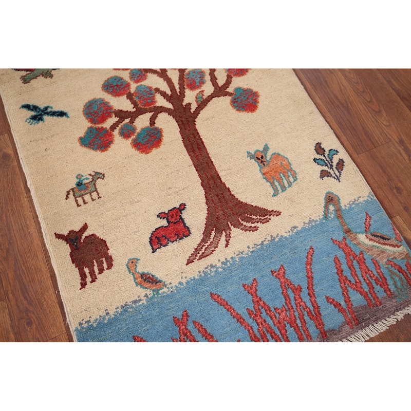 Animals Pictorial Ziegler Oriental Foyer Rug Handmade Wool Carpet - 2'1" x 3'0"