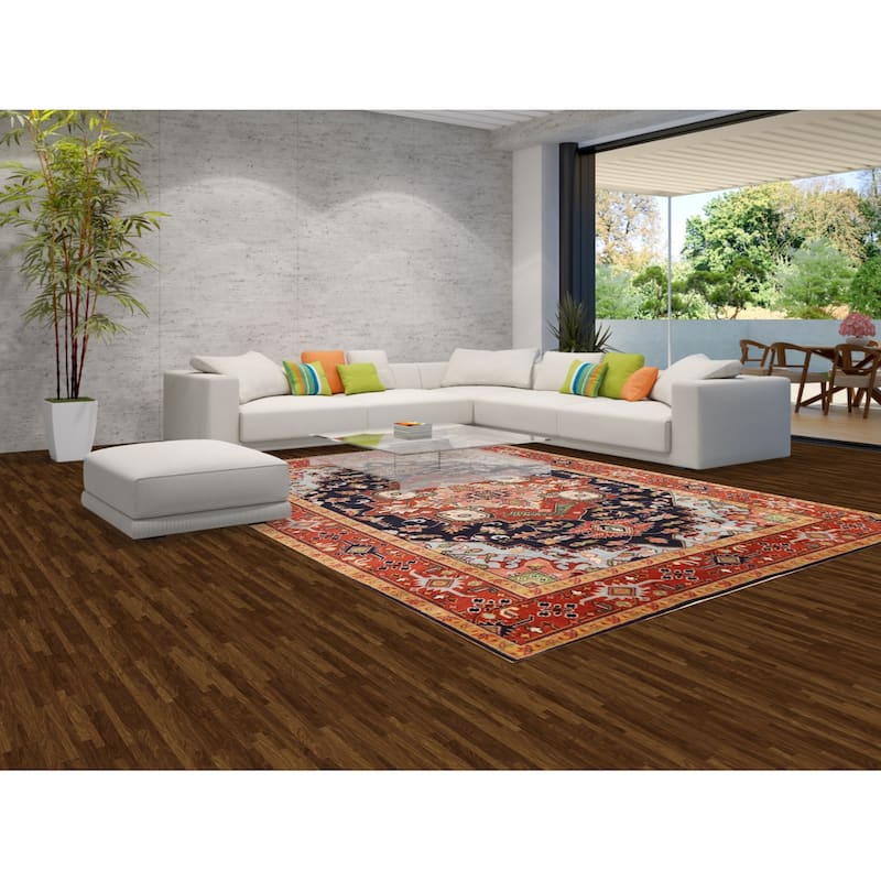 Blues & Orange Heriz Serapi Indian Area Rug Hand-Knotted Wool Carpet - 8'11"x 11'10"