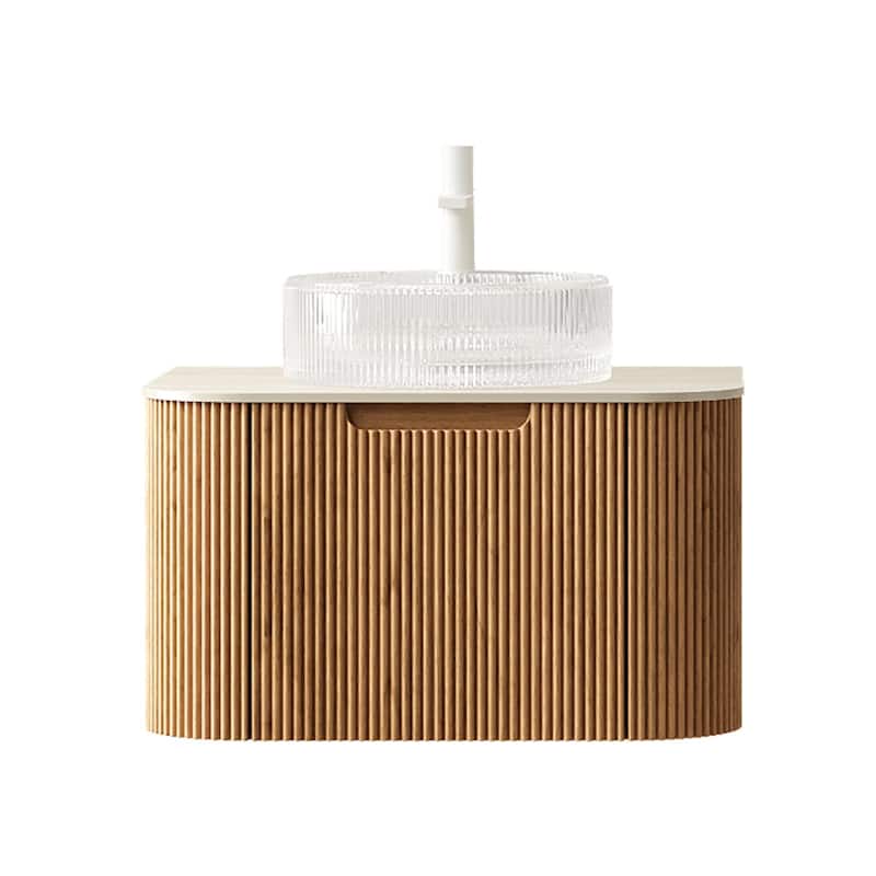 Floating Bathroom Vanity with Transparent Round Glass Basin