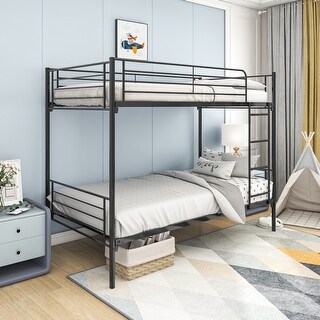Stylish Safety Practical Design Stylish & Simple Twin over Twin Bunk Bed with Under Storage, Sturdy Metal Frame with Ladder