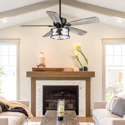 52" Farmhouse Ceiling Fan with Light Kit Remote Control, 5 Blades - 52 Inch