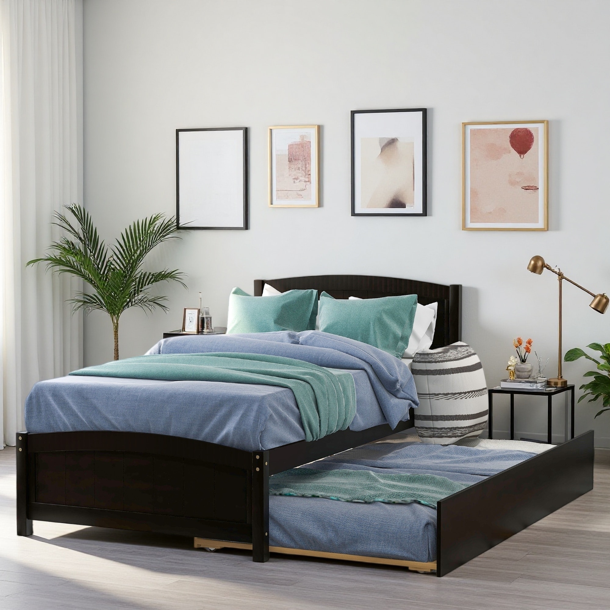 Twin Size Solid Wood Platform Bed with Trundle