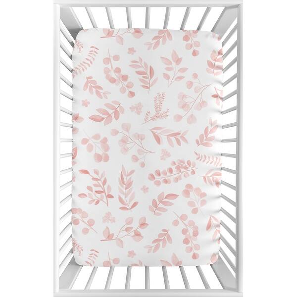 Baby Girl Fitted Mini Portable Crib Sheet Blush Pink White Floral Leaf