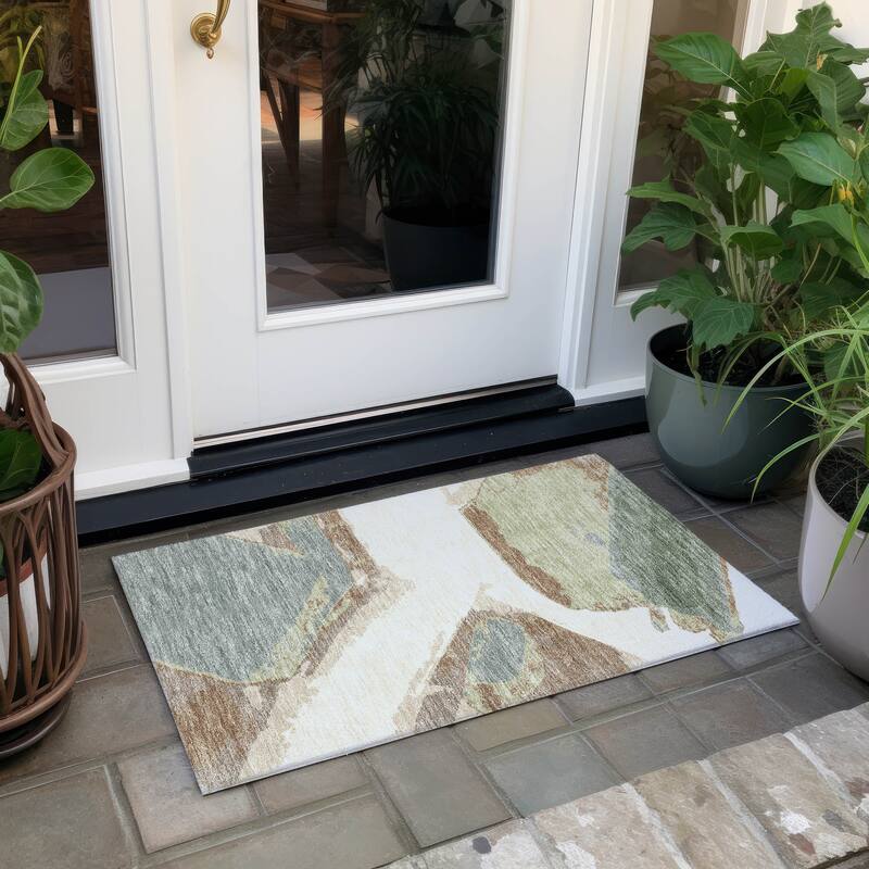 Machine Washable Indoor/ Outdoor Modern Cheney Chantille Rug - Ivory - 1'8" x 2'6"