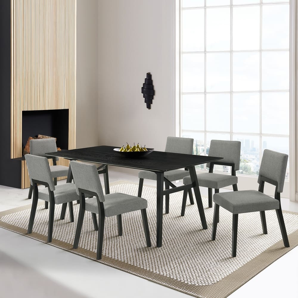Channell Mid-Century Modern 7 Piece Wood Dining Table Set with 6 Dining Chairs