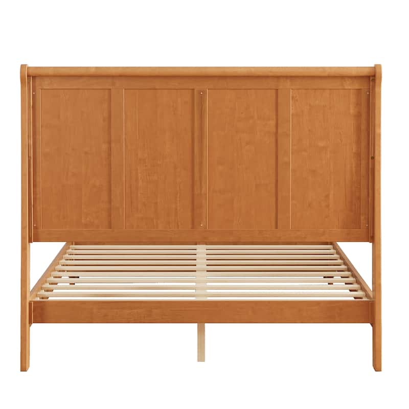 GDFStudio - Traditional Solid Wood Sleigh Bed Frame with High Paneled Headboard & Storage Chest Bench, No Box Spring Needed