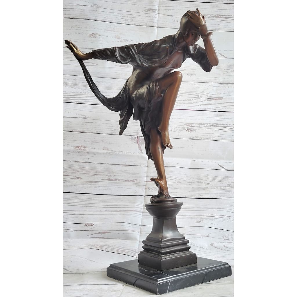 Ankara Imitative Snake Dancer Art Deco Bronze Sculpture Statue Colinet Chiparus Marble Base