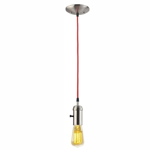 Globe Electric 64755 Vintage Hanging Pendant Light Fixture, Brushed Steel Finish with Red Rope