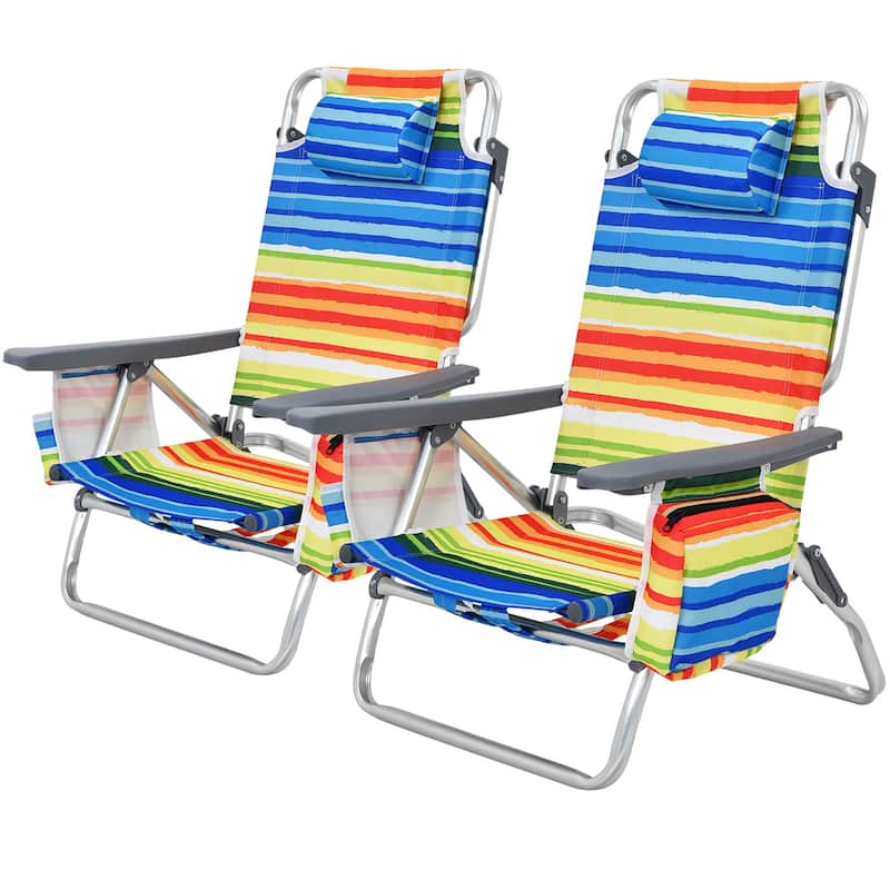 2 or 4-Pack Folding Beach Chair 5-Position Outdoor Reclining Chairs - 2 PCS Yellow