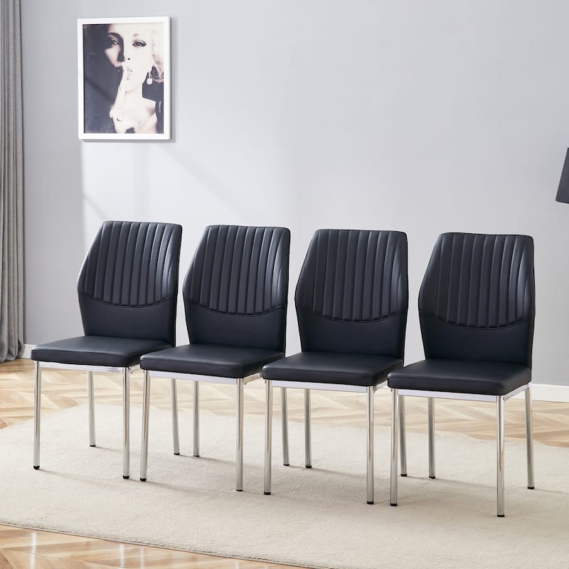 Luxury Simple Chair-Set Of 4 Dining Chair With Metal Leg.The Chair Back Has A Vertical Stripe Design