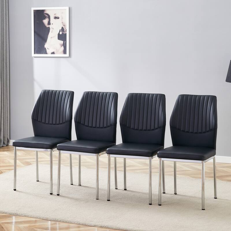 Simple Chair -Set of 4 High Resilience Dining Chair with Metal Silver Leg