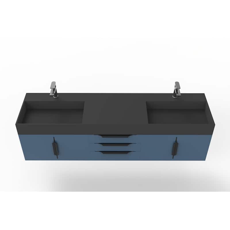 Amazon 72" Wall Mounted Bathroom Vanity Set w/ Black Top