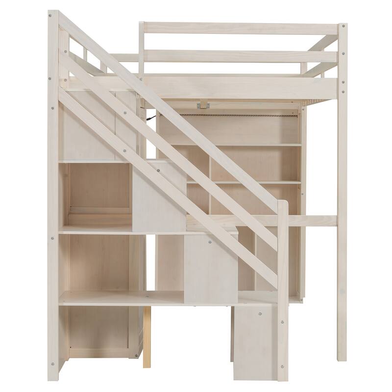 Full Loft Bed Frame with Wardrobe, Desk & LED Lighting by Harper&Bright Designs