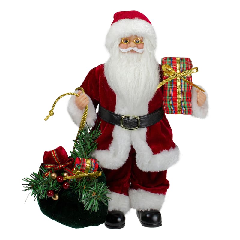 12" Santa Claus Holding Gift Bag and Presents Christmas Figure