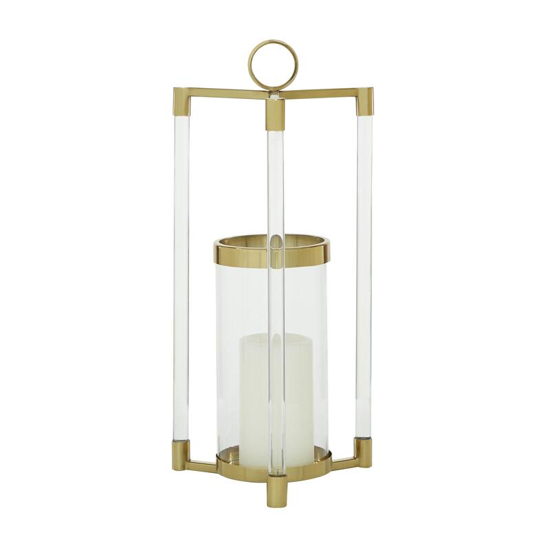 Stainless Steel Metal Decorative Candle Lantern with Acrylic Accents - Gold - Roche River Decor - Gold
