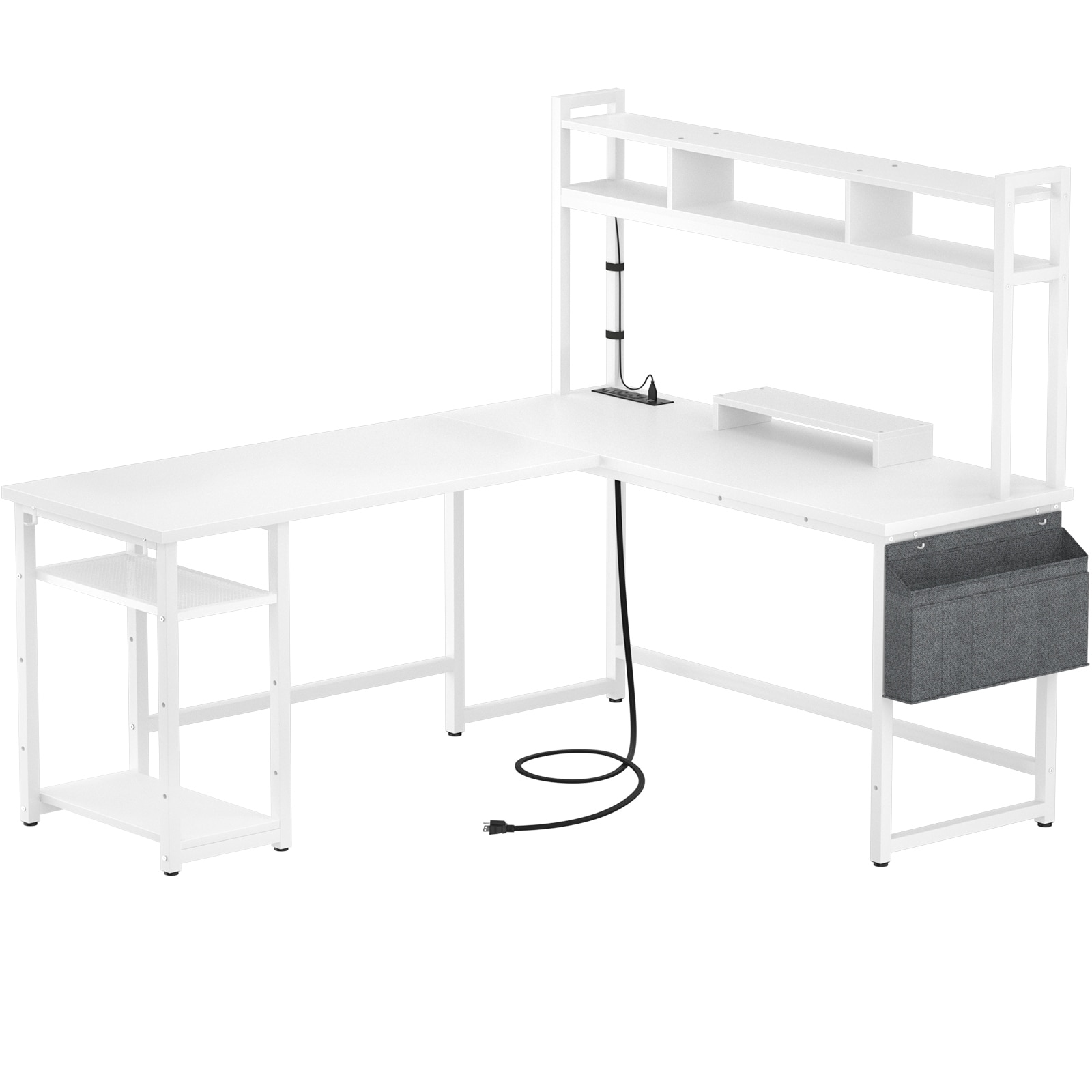 L-Shape Gaming Desk Wood Office Computer Table with Hutch and USB Port