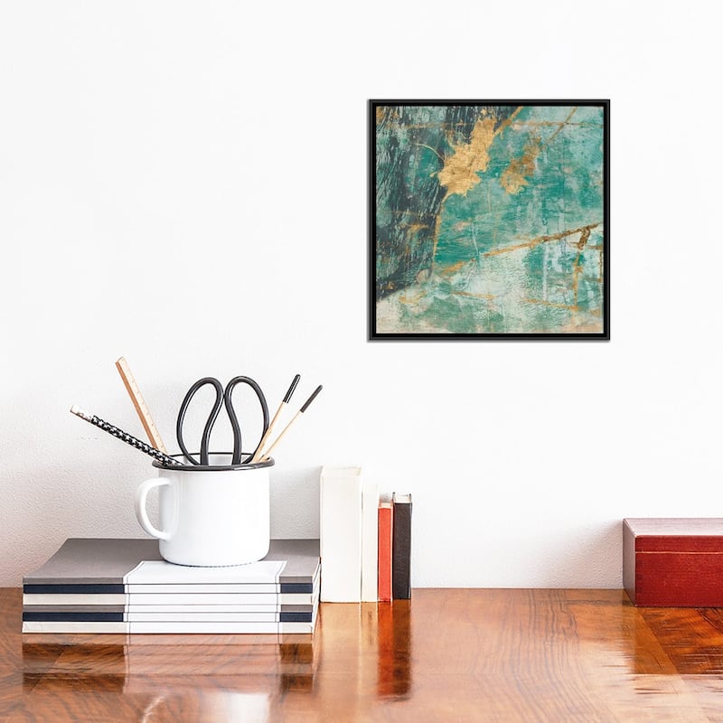 iCanvas "Teal Lace I" by Jennifer Goldberger Framed Canvas Print