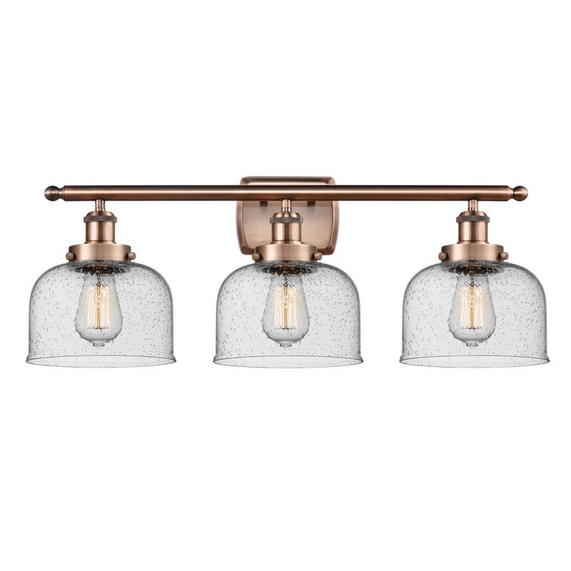 Innovations Lighting Ballston Urban Bell - 3 Light 28" Bath Vanity Light - Antique Copper/Seedy