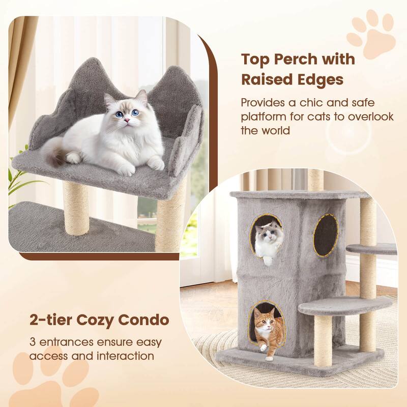 Costway 48.5 inch Cat Tree for Indoor Cat with 2-story Condo, 3 - as pic shows - See Details