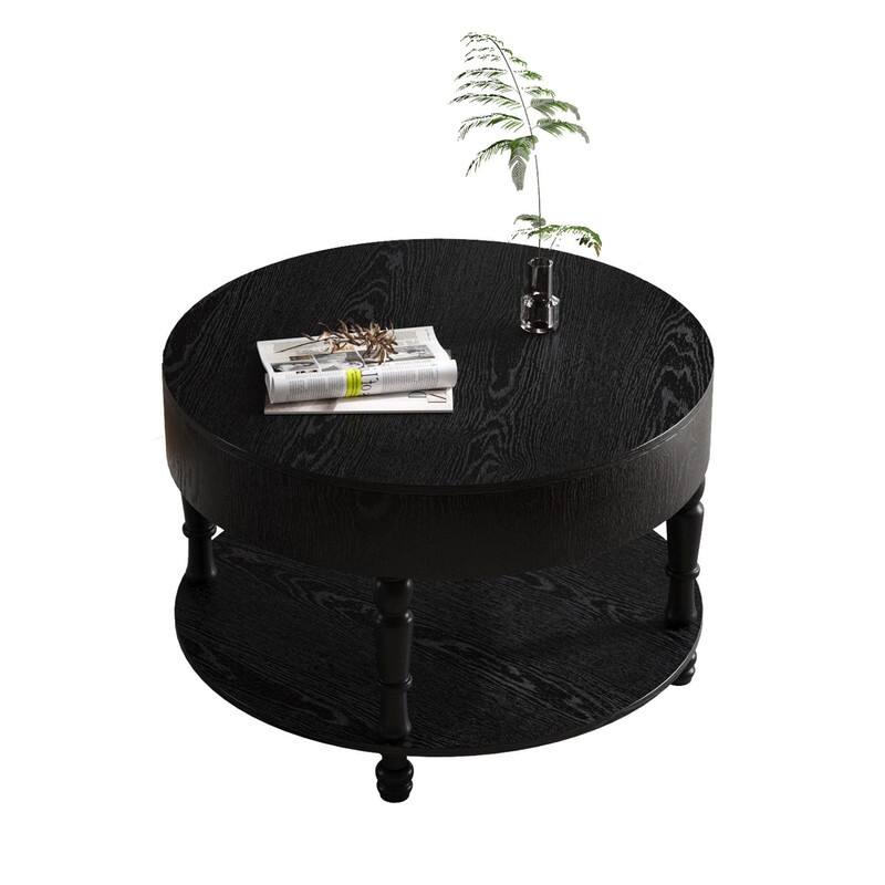 Modern Round Coffee Table with Dual Storage and Flip-Top Design for Living Room Organization