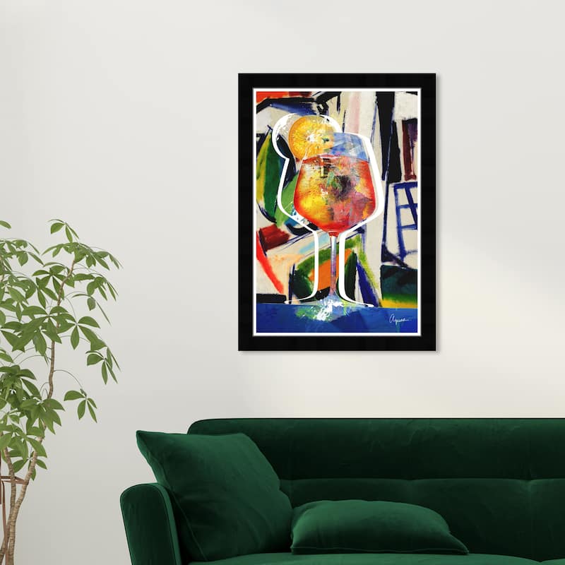 Wynwood Studio Prints Drinks and Spirits Aperol Cubist Blue and Modern & Contemporary Wall Art Canvas Print - Black