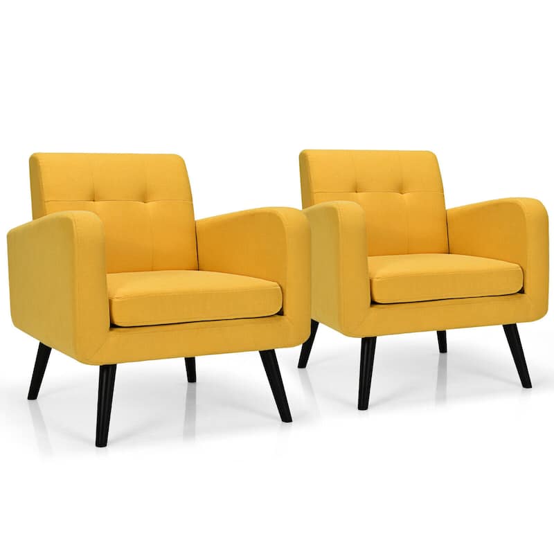 Gymax 2PCS Accent Armchair Single Sofa Chair Home Office w/ Wooden - 29.5'' x 29.5'' x 32.5'' - Yellow - 29.5'' x 29.5'' x 32.5''