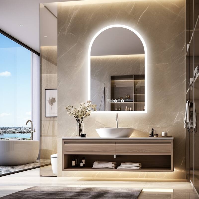 Bathroom Mirror with Lights Vanity Defogging Digital Display Control - 24"x36"