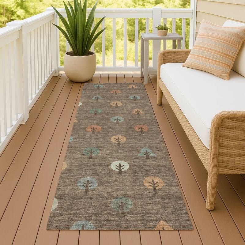 Machine Washable Indoor/ Outdoor Modern Mulvane Chantille Rug - Brown - 2'3" x 7'6"