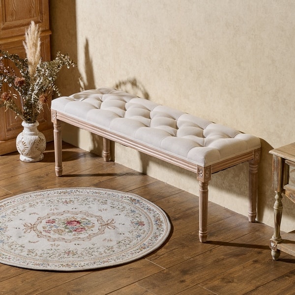 slide 2 of 13, Linen Upholstered Tufted French Country Transitional Bench 47.2 inch