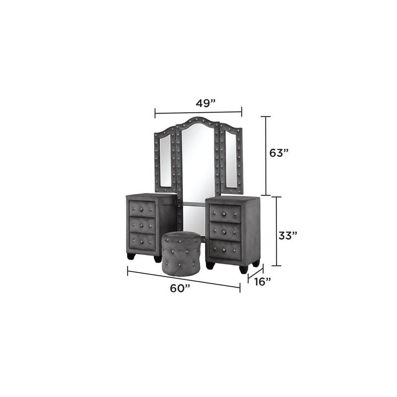 Encore King / Queen 4PC / 5PCS Vanity Bedroom Set in Beige / Black / Gray