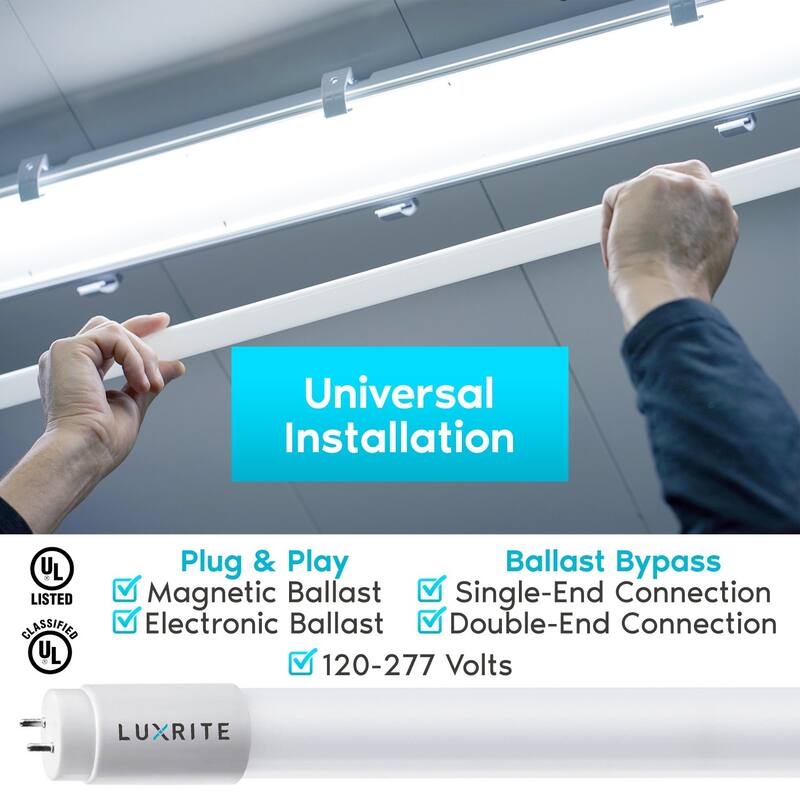 Luxrite 4FT T8 LED Tube Light, Ballast and Ballast Bypass, 13W=32W, 1800 Lumens, Damp Rated 25 Pack