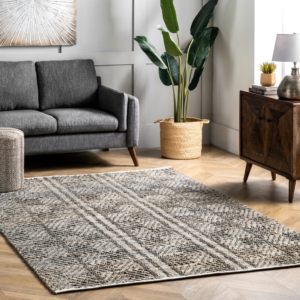 Nuloom Geometric Alden Textured Diamonds Jute Area Rug